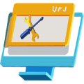 Ilustração de mãos em um computador e uma chave de fenda